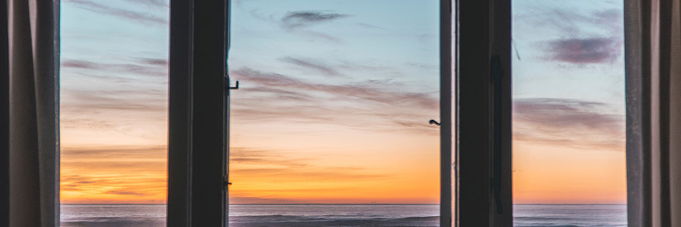 casement window at sunset